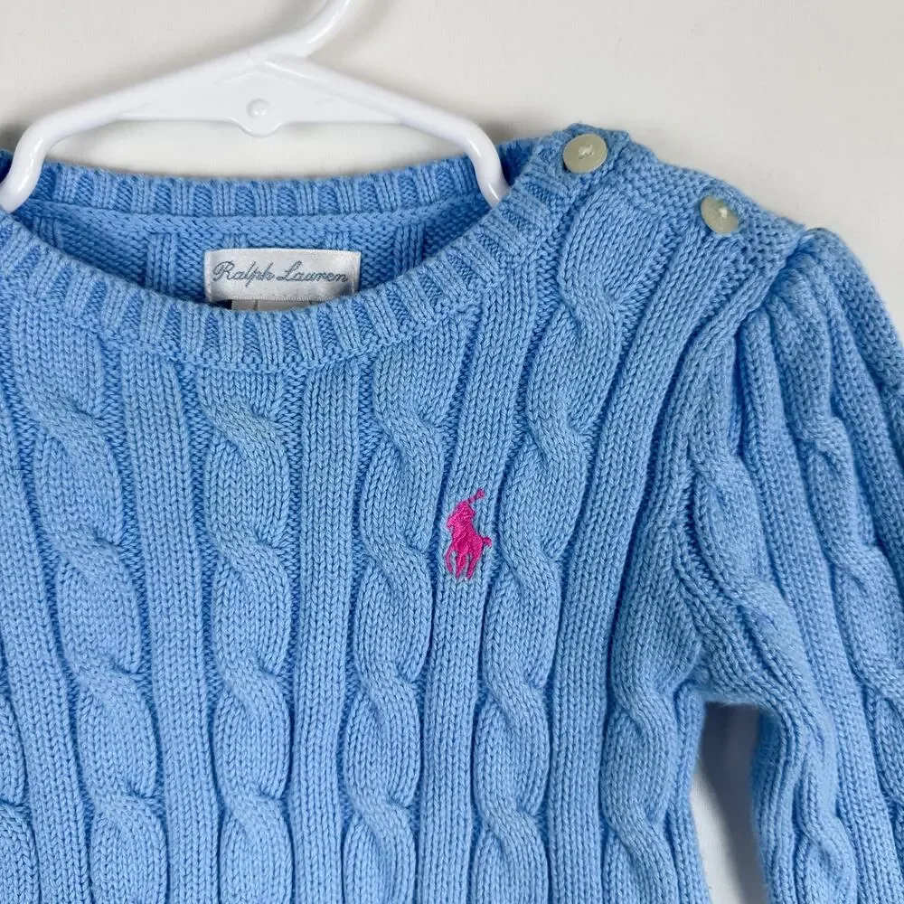 Ralph Lauren Girls Cable Knit Sweater Blue - 12-18 18 Months